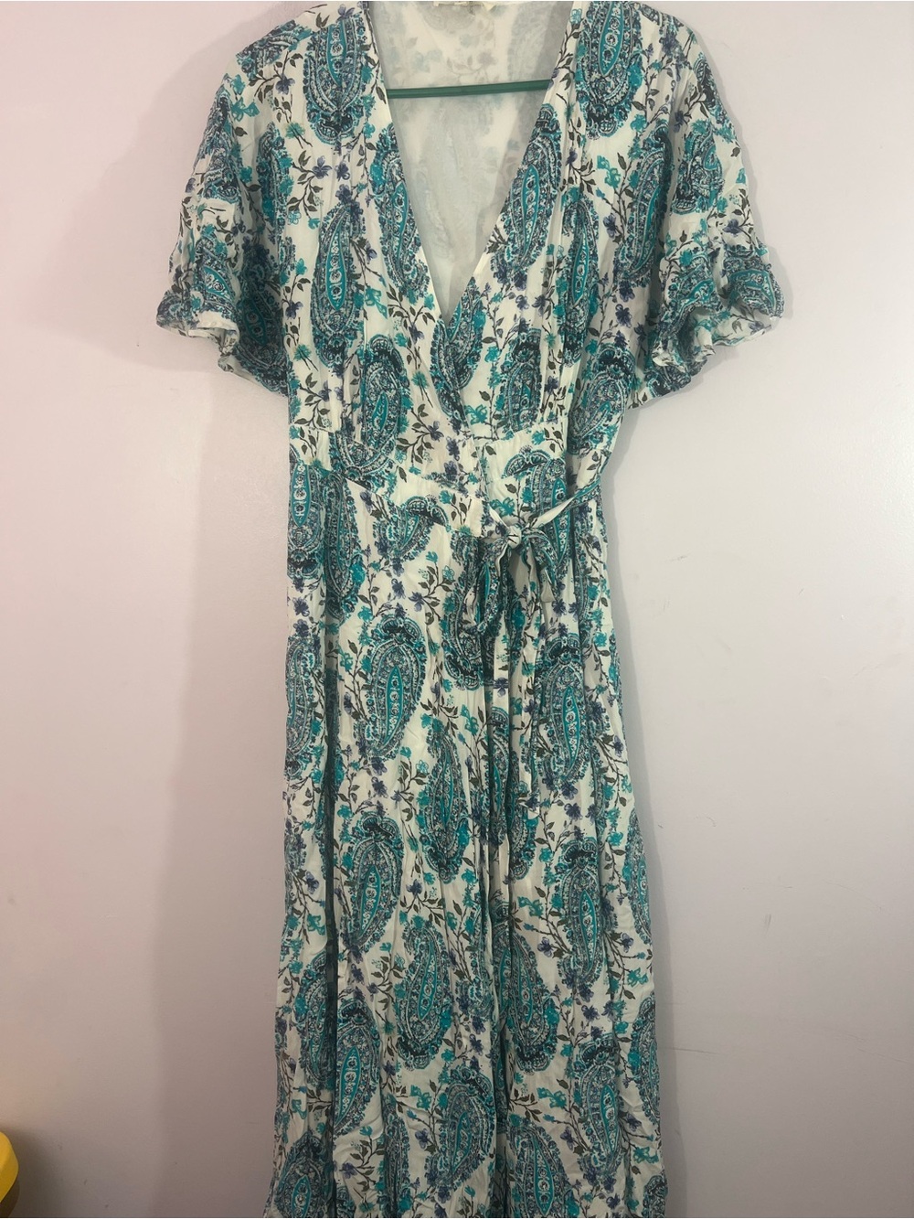 Entro Paisley Floral Wrap Maxi Dress Size Medium Teal Blue white
